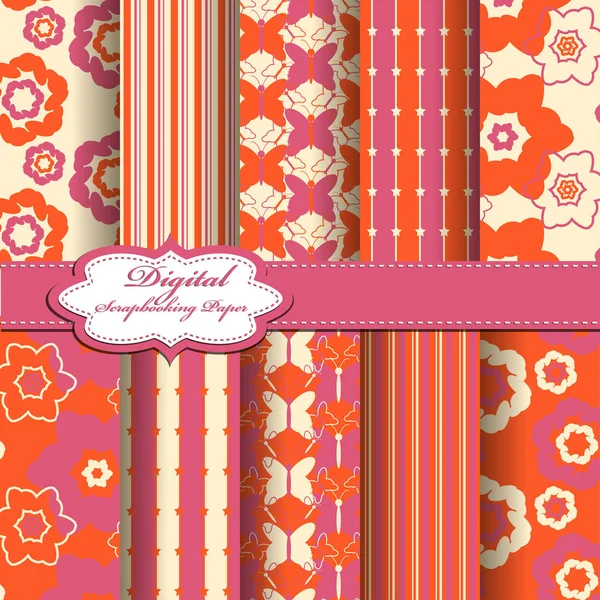 Set van vector abstracte bloem patroon papier voor scrapbook. — Stockvector