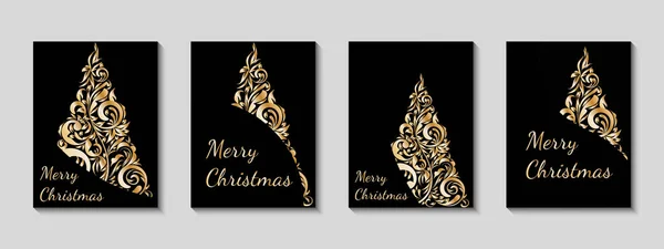 Conjunto de ouro vetor estilizado folhetos árvore de Natal . — Vetor de Stock