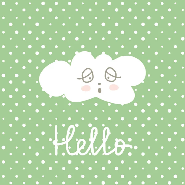 Leuke Happy Cloud Beeldverhaal over polka potten achtergrond. — Stockvector