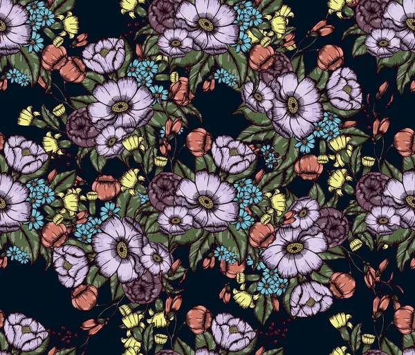Vector Moody Florals seamless pattern — Stock Vector
