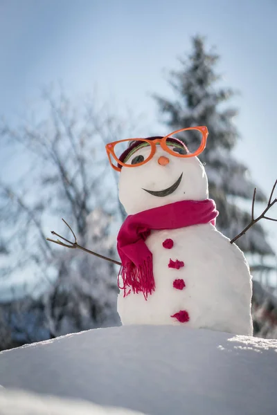 Снеговик Фоне Снега — стоковое фото