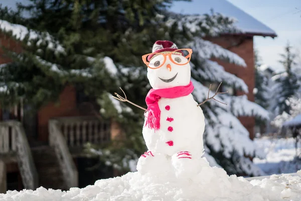 Boneco Neve Fundo Neve — Fotografia de Stock