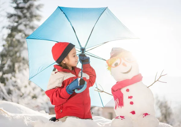 Boneco Neve Fundo Neve — Fotografia de Stock