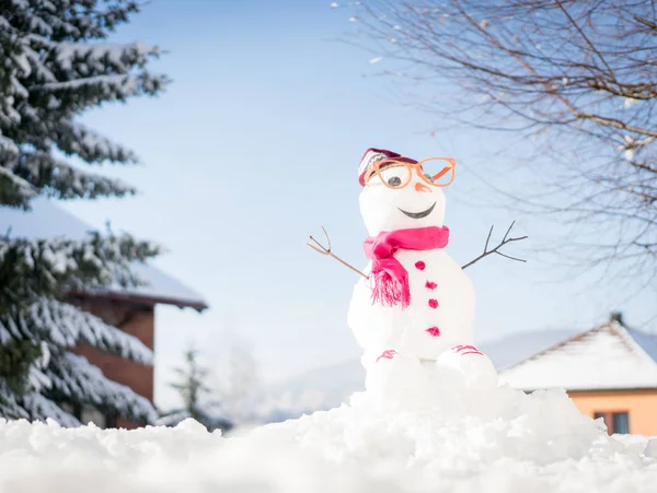 Boneco Neve Fundo Neve — Fotografia de Stock