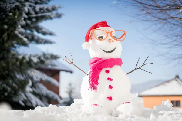 Boneco Neve Fundo Neve — Fotografia de Stock