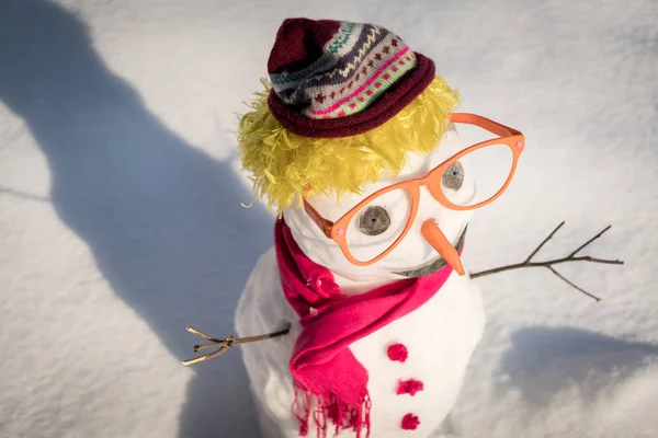 Boneco Neve Fundo Neve — Fotografia de Stock