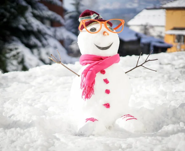 Boneco Neve Fundo Neve — Fotografia de Stock