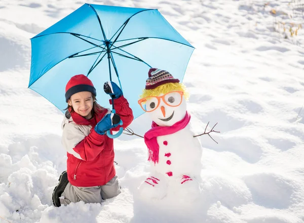 Boneco Neve Fundo Neve — Fotografia de Stock