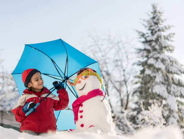 Boneco Neve Fundo Neve — Fotografia de Stock