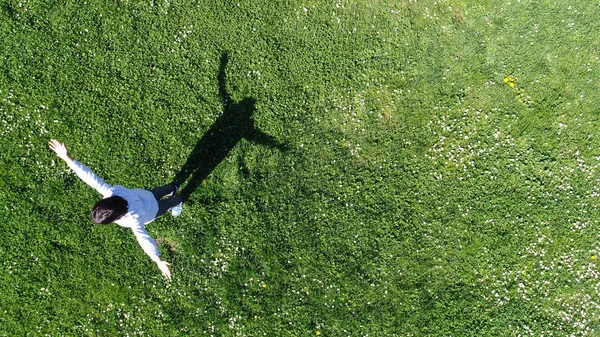 Boy portrait aerial top view — Stock Photo, Image