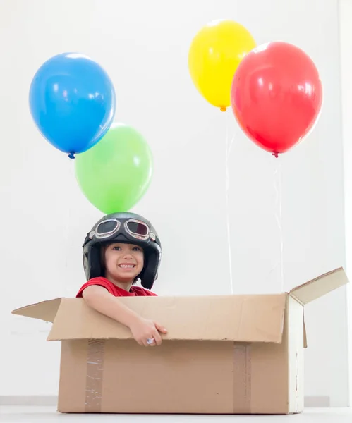 Boy fantasizing him self flying — Stock Photo, Image