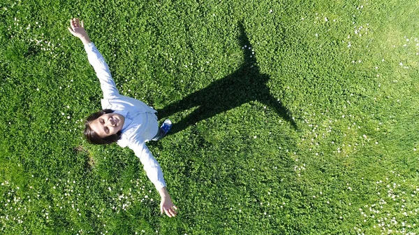 Boy portrait aerial top view — Stock Photo, Image