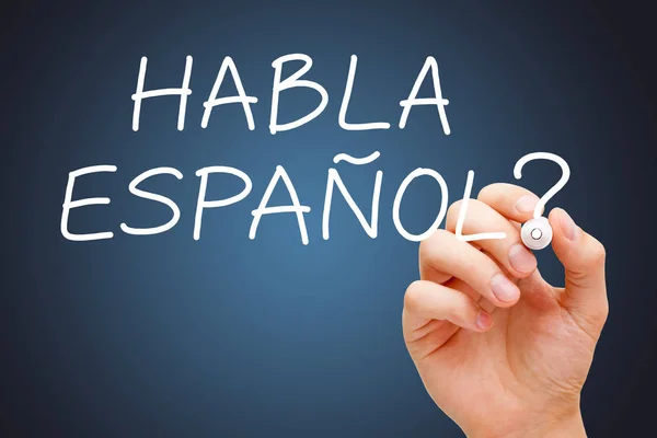 Domanda Scrittura Mano Habla Espanol Parla Spagnolo Con Pennarello Bianco — Foto Stock