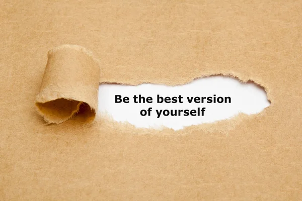 Motywacyjna Cytat Być Best Wersja Ciebie Pojawiające Się Rozdarty Papier — Zdjęcie stockowe