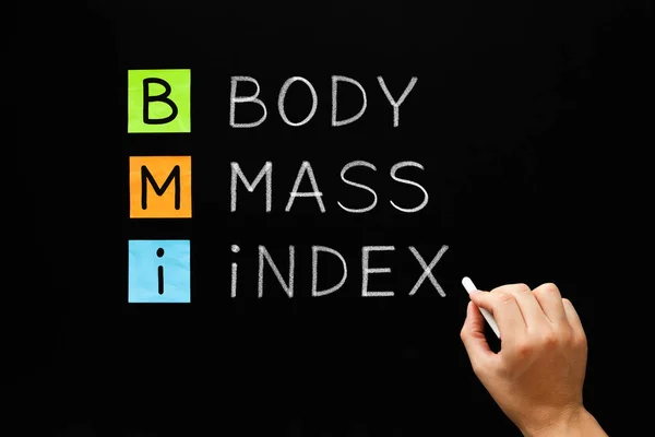 Kézírás Bmi Body Mass Index Mozaikszó Fehér Krétával Táblán — Stock Fotó