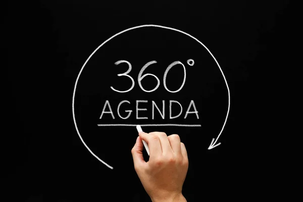 Hand Skissa 360 Grader Agenda Pilen Koncept Med Vit Krita — Stockfoto