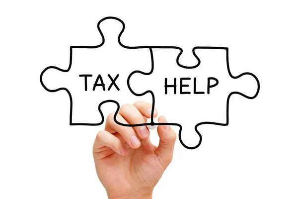 Handzeichnung Tax Help Puzzle Konzept Mit Schwarzem Marker Auf Transparentem — Stockfoto