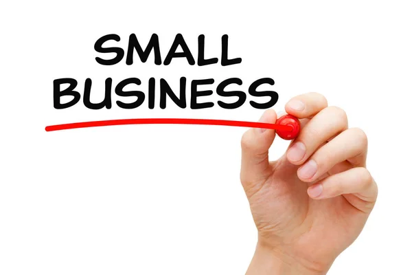 Tekst Pisma Ręcznego Small Business Markerem Przezroczystej Tablicy Wycieraczek Izolowanych — Zdjęcie stockowe