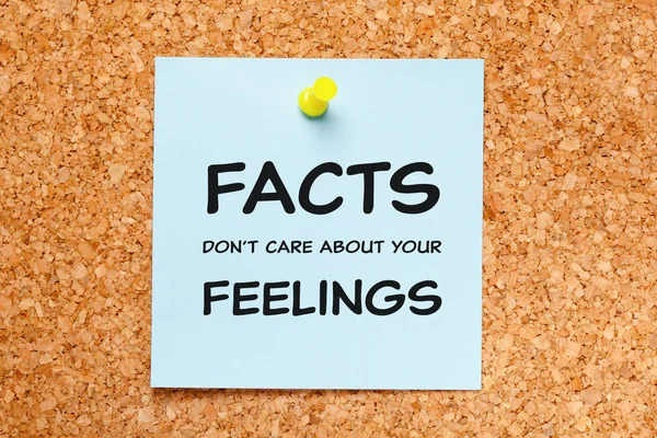 Quote Facts Care Your Feelings Handwritten Blue Sticky Note Pinned — Stock Photo, Image