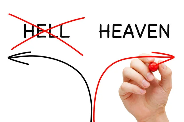 Himmelen eller helvetet Dilemma pilar koncept — Stockfoto
