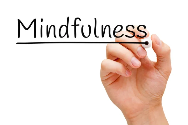Woord Mindfulness Handgeschreven met zwarte markering — Stockfoto