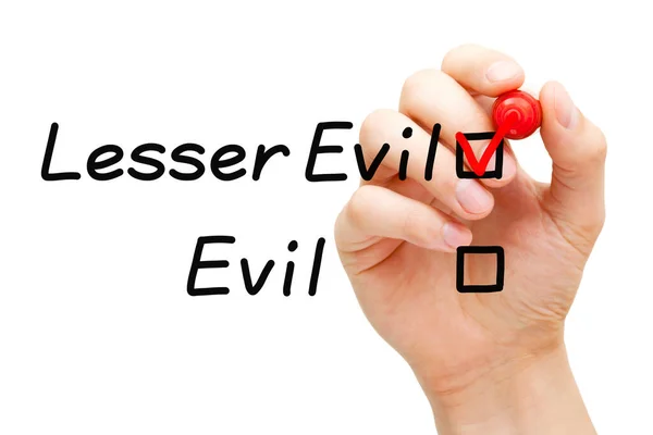 Choose Lesser Two Evils Idiom Concept Hand Drawing Red Check — Stock Photo, Image