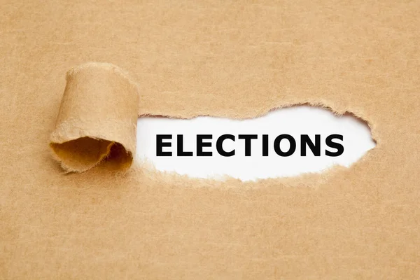 Drukowane Słowo Wybory Pojawiające Się Podartym Brązowym Papierem Koncepcja Wyborów — Zdjęcie stockowe