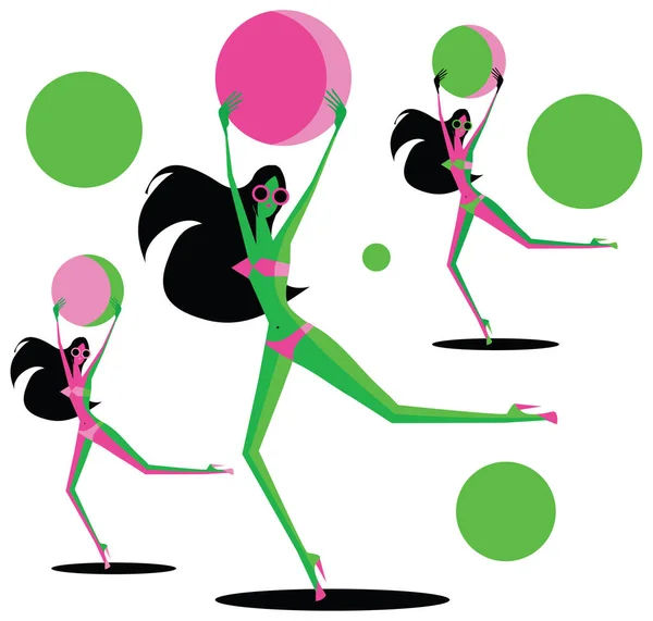 Sexy Woman Ball Player Fit Body Shape Group Girls Illustration — Stock Photo, Image