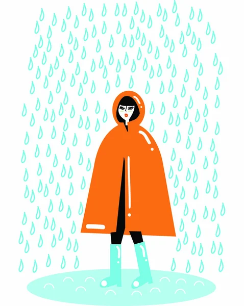 Chica Joven Impermeable Ilustración Vectorial Aislado Sobre Blanco Llueve Mal Imagen De Stock