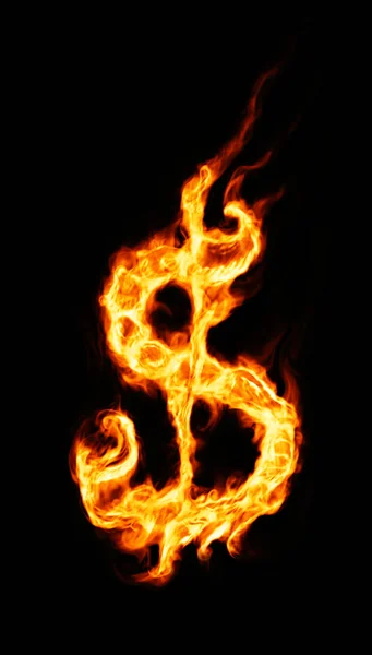Огненный Символ Знак Доллара Сша Черном Фоне — стоковое фото