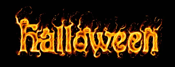 Halloween Feurige Inschrift Auf Schwarzem Hintergrund Mit Kürbissilhouetten — Stockfoto