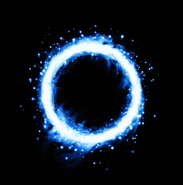 Círculo Azul Com Brilhos Espaço Livre Centro Isolado Fundo Preto — Fotografia de Stock