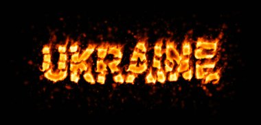 Ukraine (flaming inscription with sparks on black background) clipart