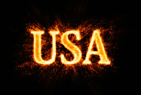 Usa Flammende Inschrift Mit Funken Auf Schwarzem Hintergrund — Stockfoto