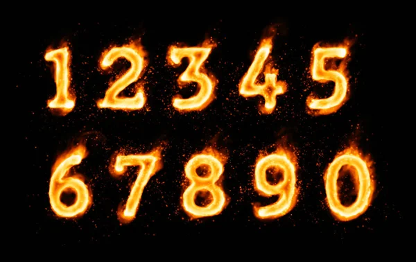 Dígitos (símbolos em chamas no fundo preto ) — Fotografia de Stock
