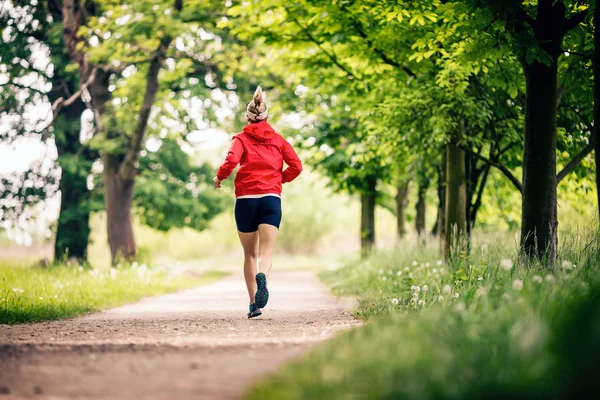 Kör Kvinna Njuter Sommardag Parken Uthållighetsträning Jogging Eller Power Walking — Stockfoto