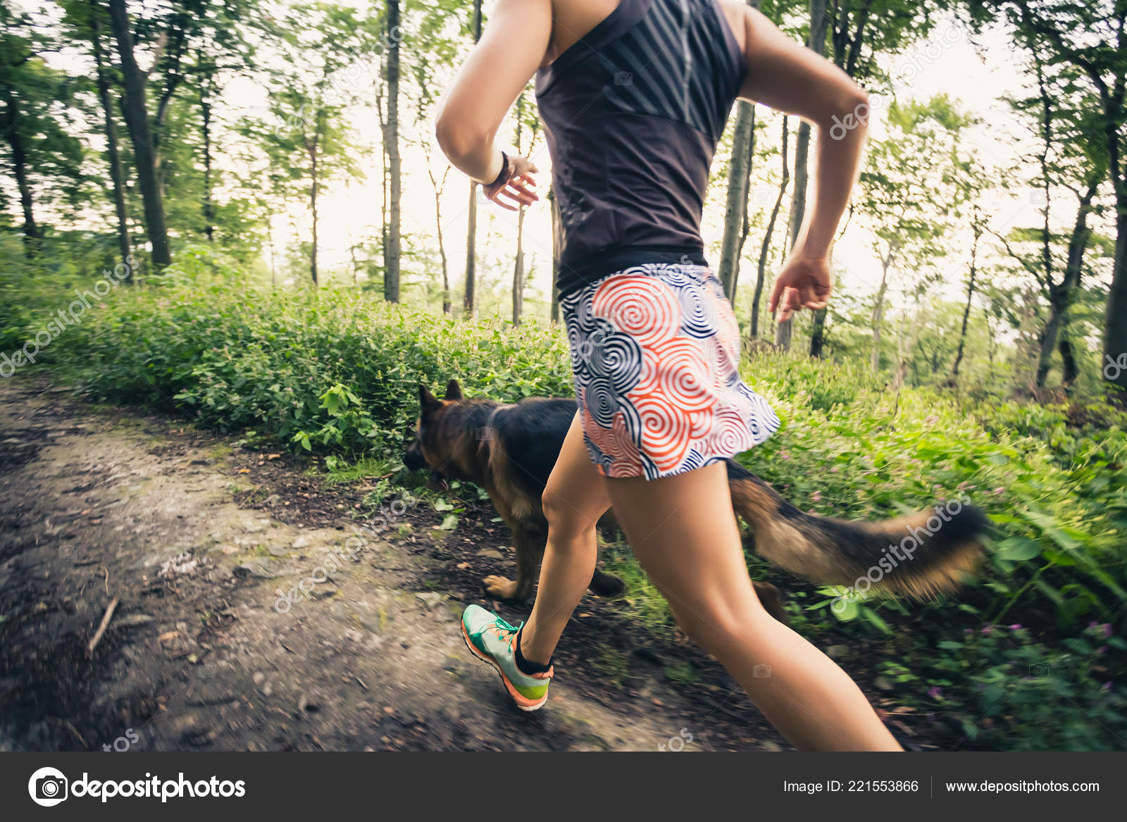Trail Running Athletic Woman Green Forest Sports Inspiration