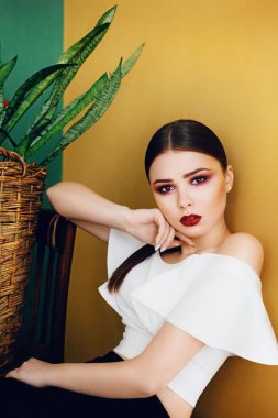 Makyaj güzel genç esmer kadın portresi