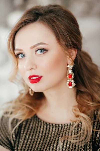 Portrait of beautiful brunette woman with makeup