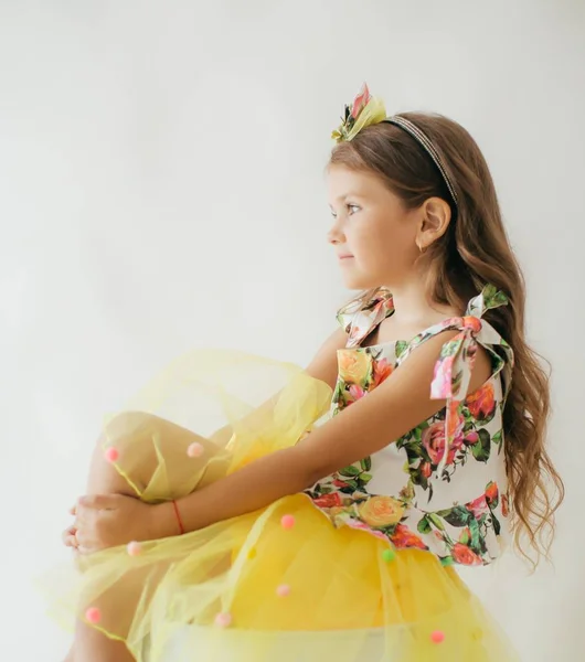 Cute Little Girl Dress Happy Childhood Concept — стоковое фото