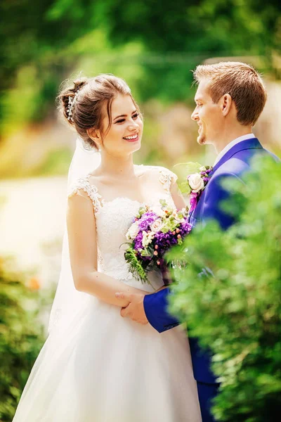 Braut Und Bräutigam Hochzeitstag Park — Stockfoto