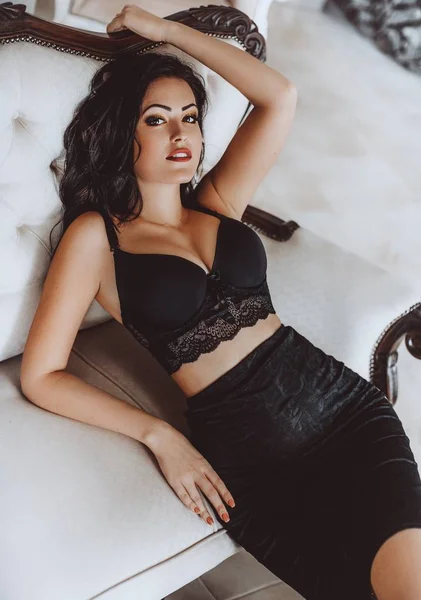 Beautiful Young Woman Posing Sexy Lingerie Studio — Stock Photo, Image