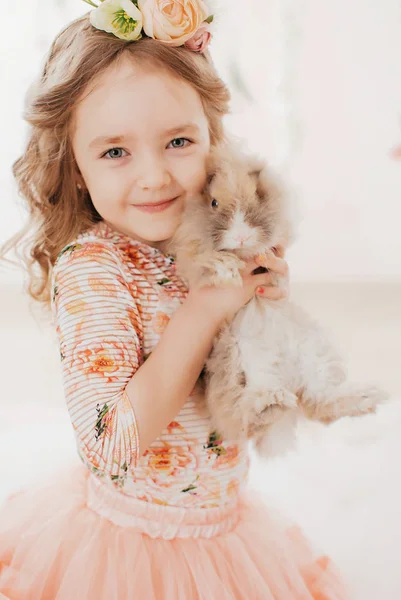 Beautiful Little Girl Rabbit Posing Studio — Stock Photo, Image