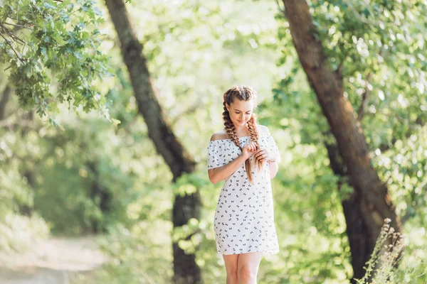 Beautiful Woman Posing Dress Summer Park — Stock Photo, Image