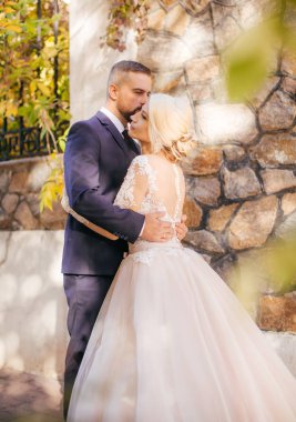 Gelin ve damat onların düğün günü Park 