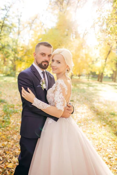 Novia Novio Día Boda Parque — Foto de Stock