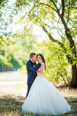 Gelin ve damat onların düğün günü Park  