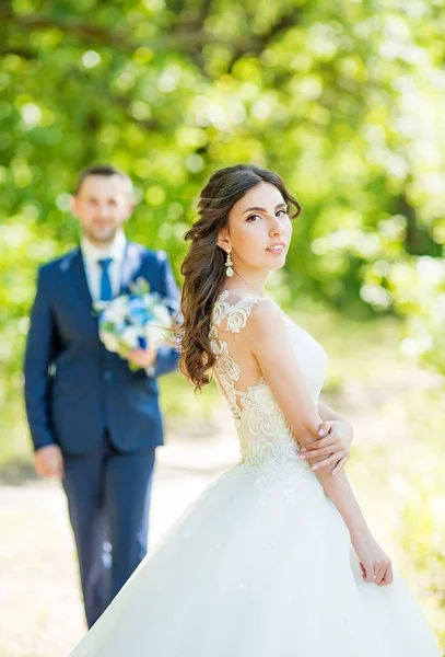 Mariés Jour Leur Mariage Dans Parc — Photo