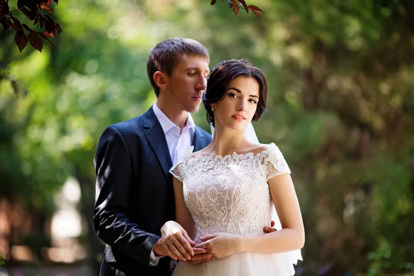 Braut Und Bräutigam Hochzeitstag Park — Stockfoto
