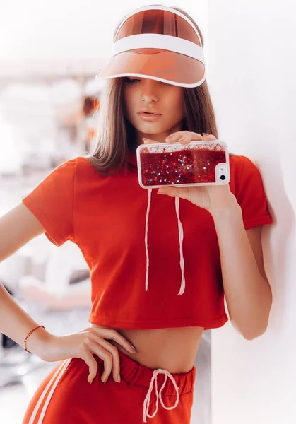 Hermosa Joven Ropa Moda Tomando Selfie —  Fotos de Stock